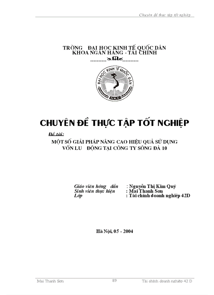 image for page Luận văn Một số giải pháp nâng cao hiệu quả sử dụng vốn lưu động tại Công ty Sông Đà 10
