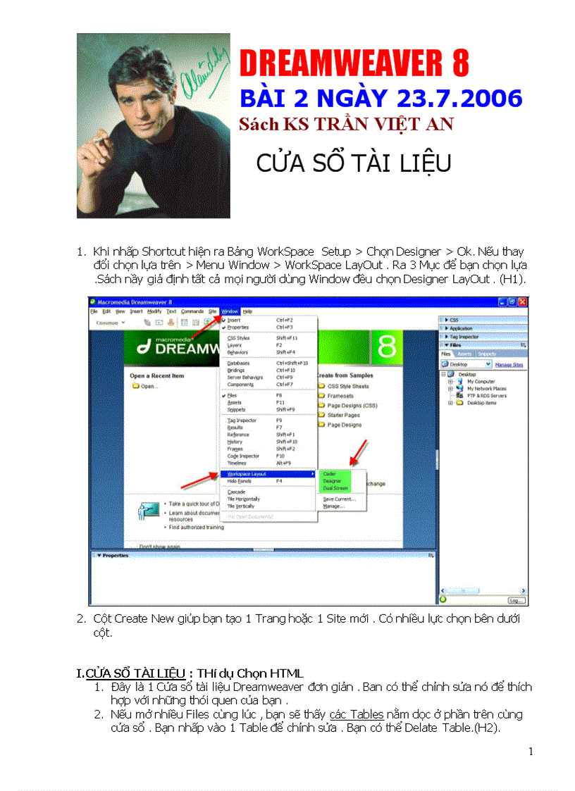 image for page Giáo trình DREAMWEAVER8 Bài 2 Cửa sổ tài liệu
