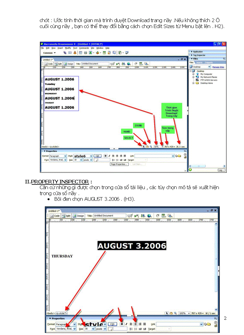 image for page Giáo trình DREAMWEAVER8 Bài 4 Statu bar property Inspector Panel