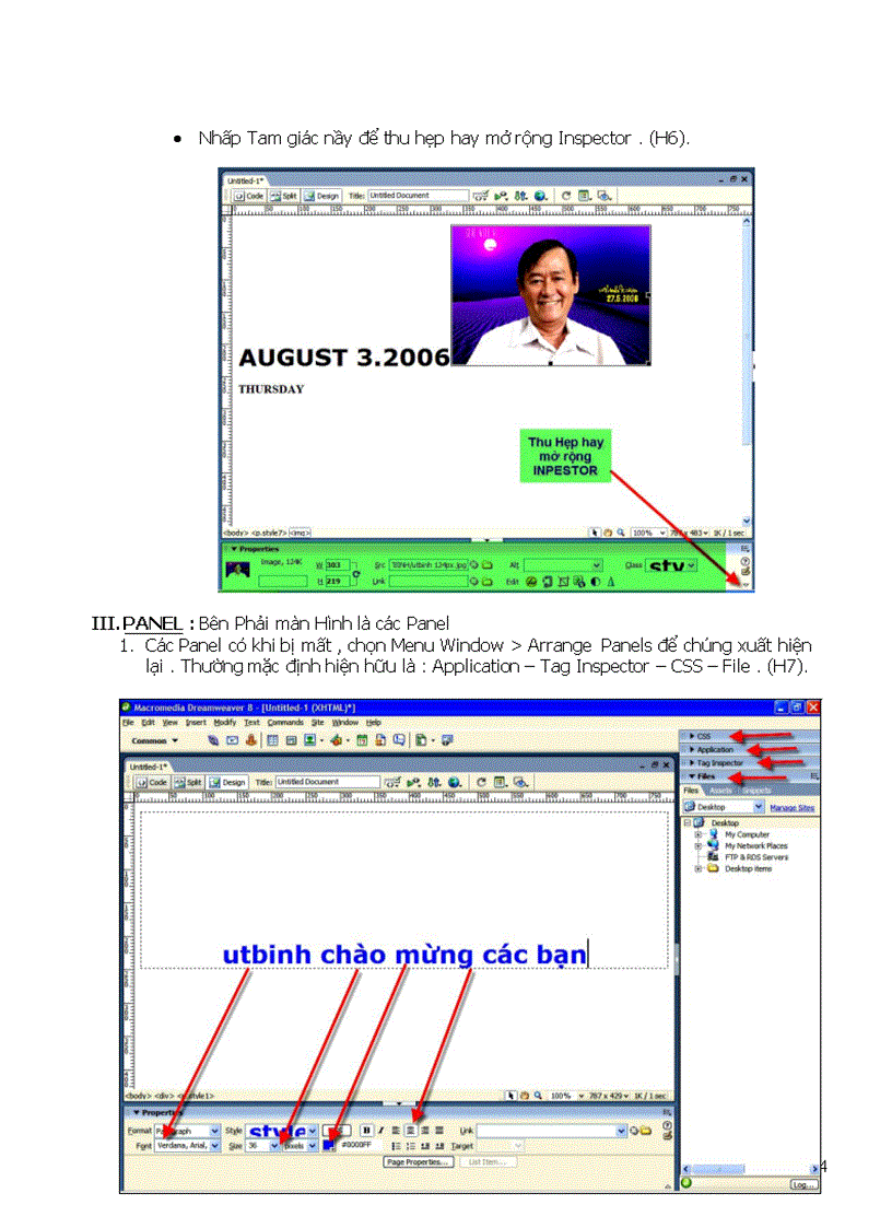 image for page Giáo trình DREAMWEAVER8 Bài 4 Statu bar property Inspector Panel