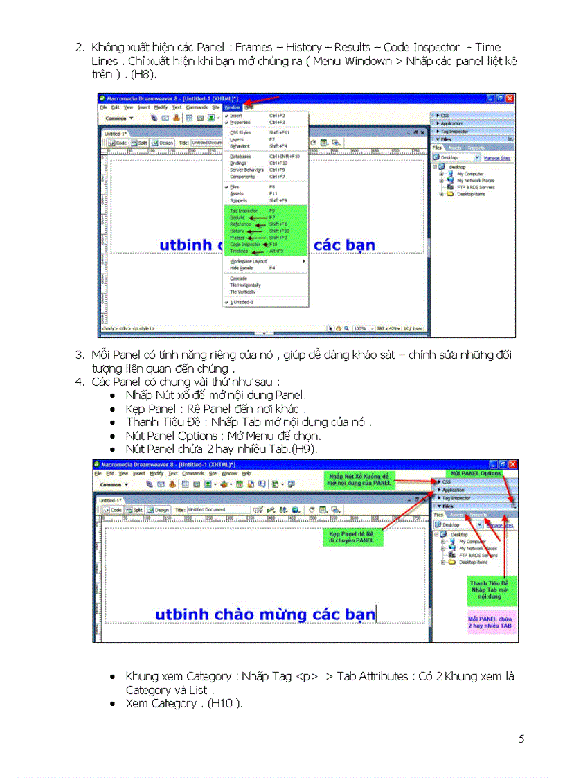 image for page Giáo trình DREAMWEAVER8 Bài 4 Statu bar property Inspector Panel