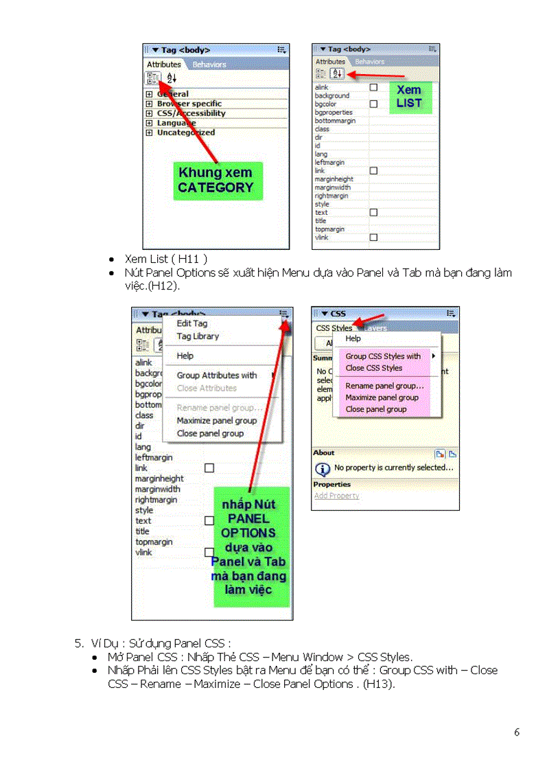 image for page Giáo trình DREAMWEAVER8 Bài 4 Statu bar property Inspector Panel