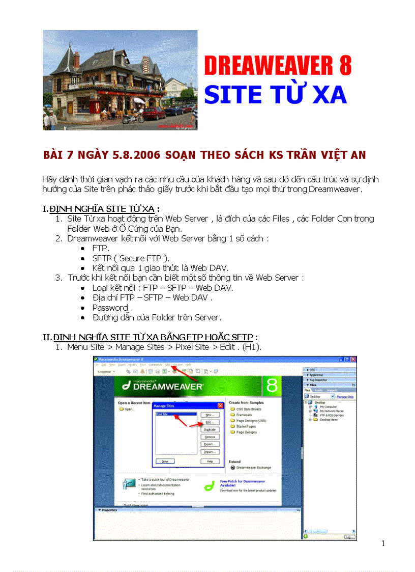 image for page Giáo trình DREAMWEAVER8 Bài 7 Site từ xa