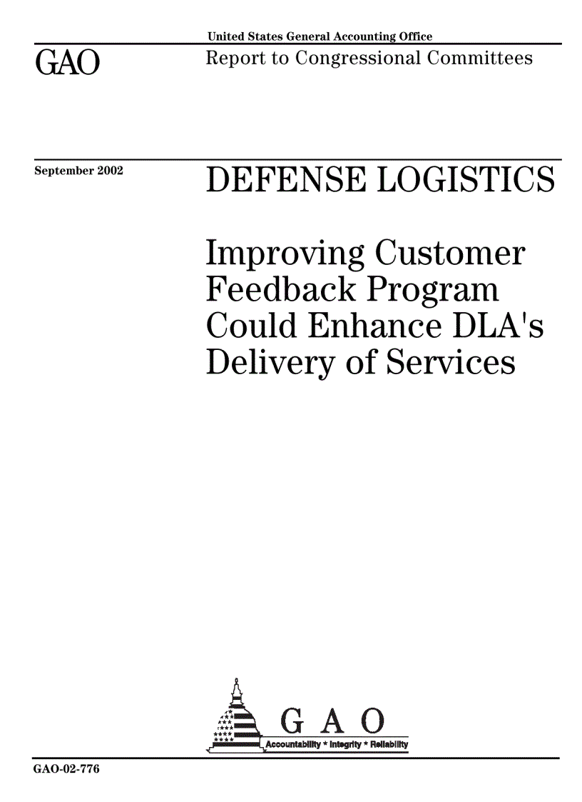 image for page Improving Customer Feedback Program Could Enhance DLA s Delivery of Services