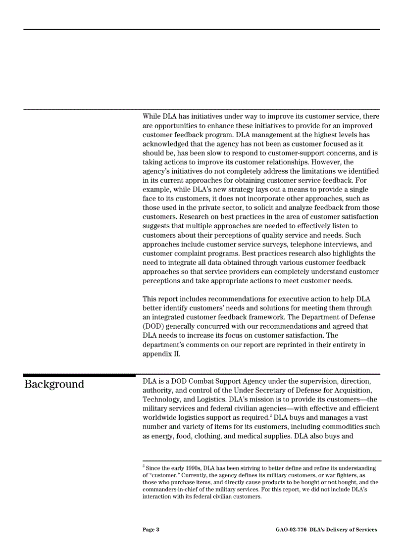 image for page Improving Customer Feedback Program Could Enhance DLA s Delivery of Services