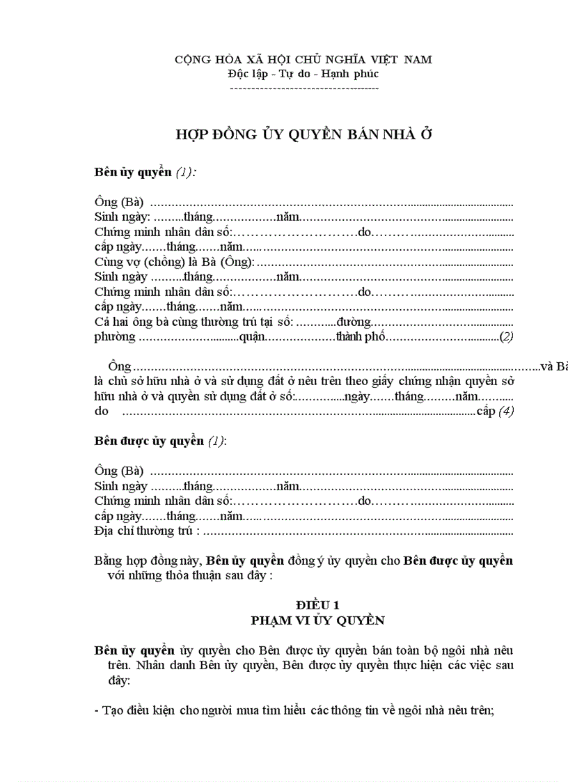 image for page Hợp đồng ủy quyền bán nhà ở 1