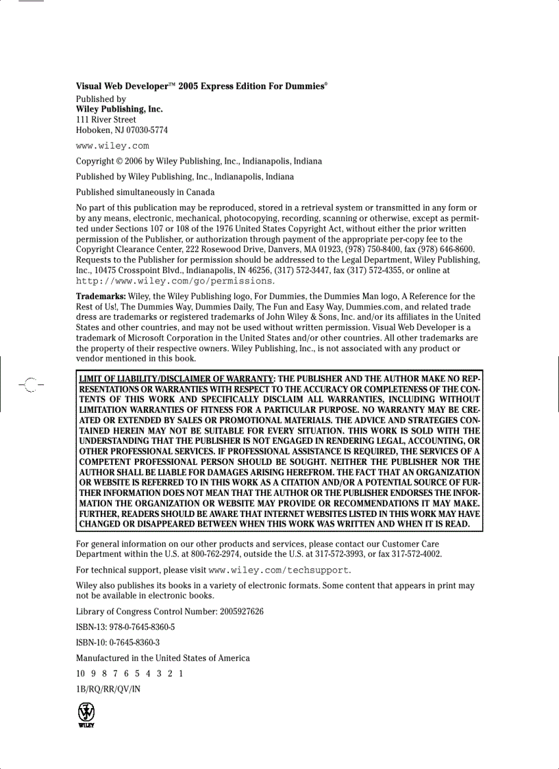 image for page Visual Web Developer 2005 Express Edition for Dummies