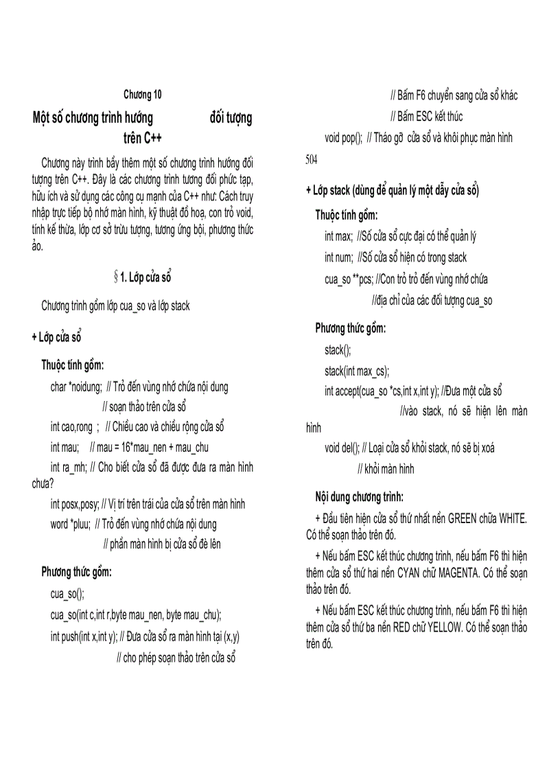 image for page C và Lập trình hướng đối tượng Chương 10 Một số chương trình hướng đối tượng trên C