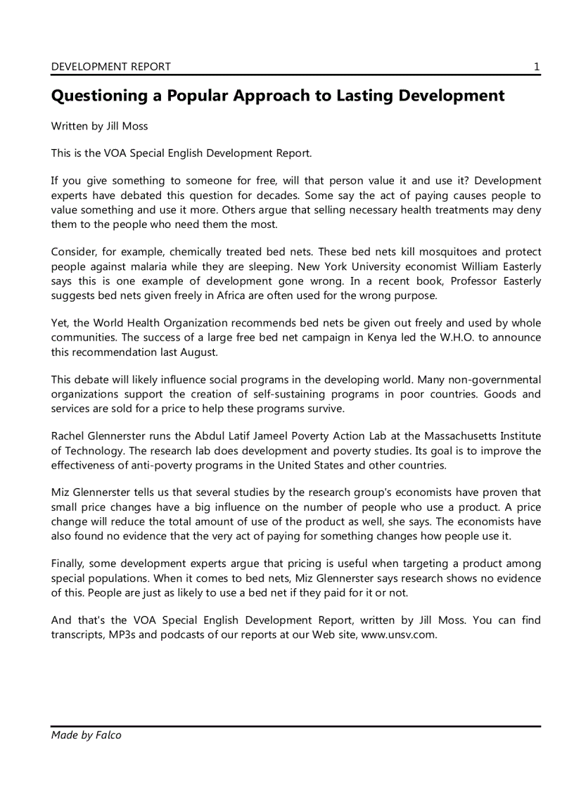 image for page DEVELOPMENT REPORT Questioning a Popular Approach to Lasting Development