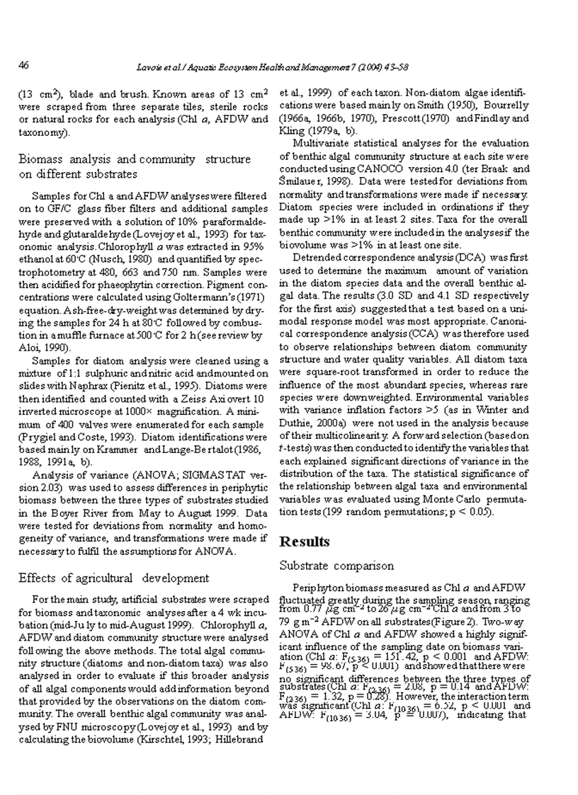 image for page Benthic algae as bioindicators of agricultural pollution in the streams and rivers of southern Que bec