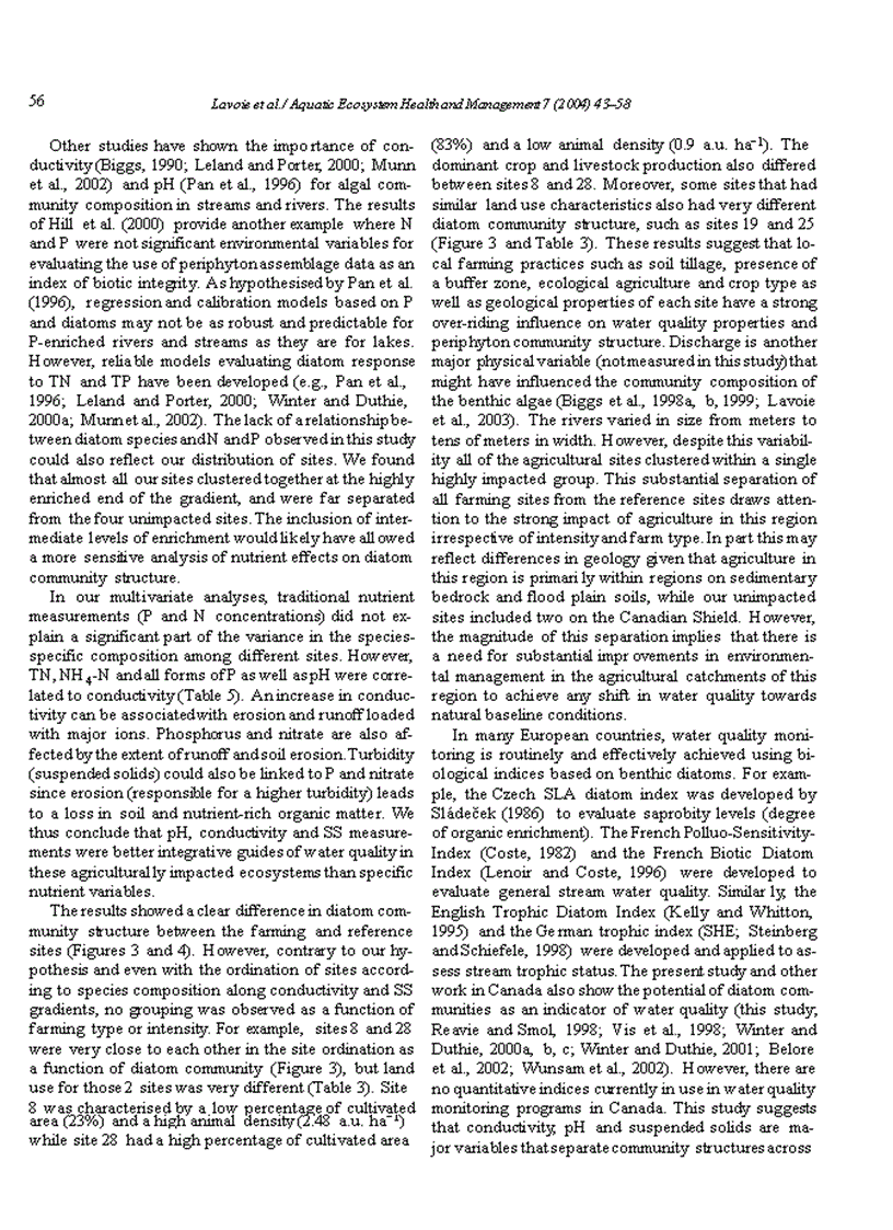 image for page Benthic algae as bioindicators of agricultural pollution in the streams and rivers of southern Que bec