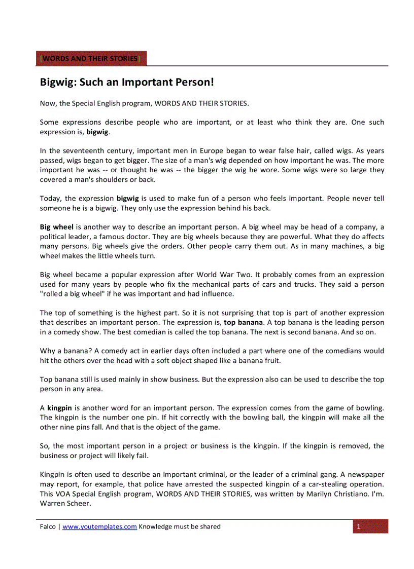 image for page WORDS AND THEIR STORIES Bigwig Such an Important Person