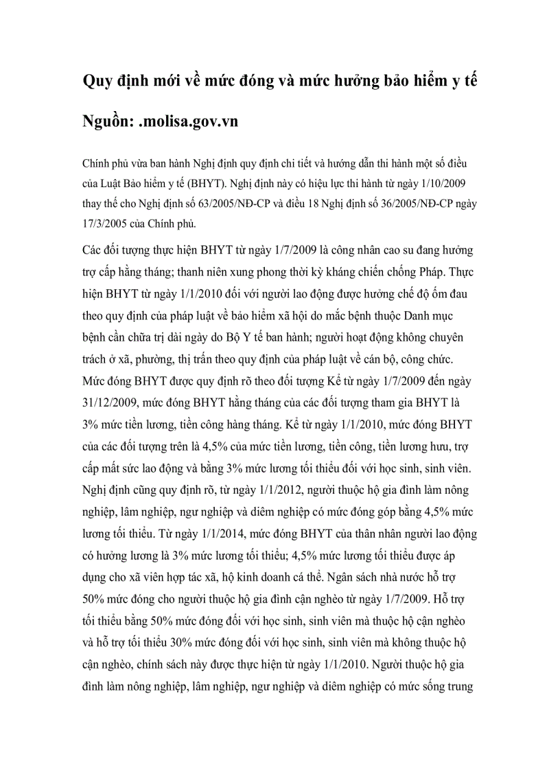 image for page Quy định mới về mức đóng và mức hưởng bảo hiểm y tế