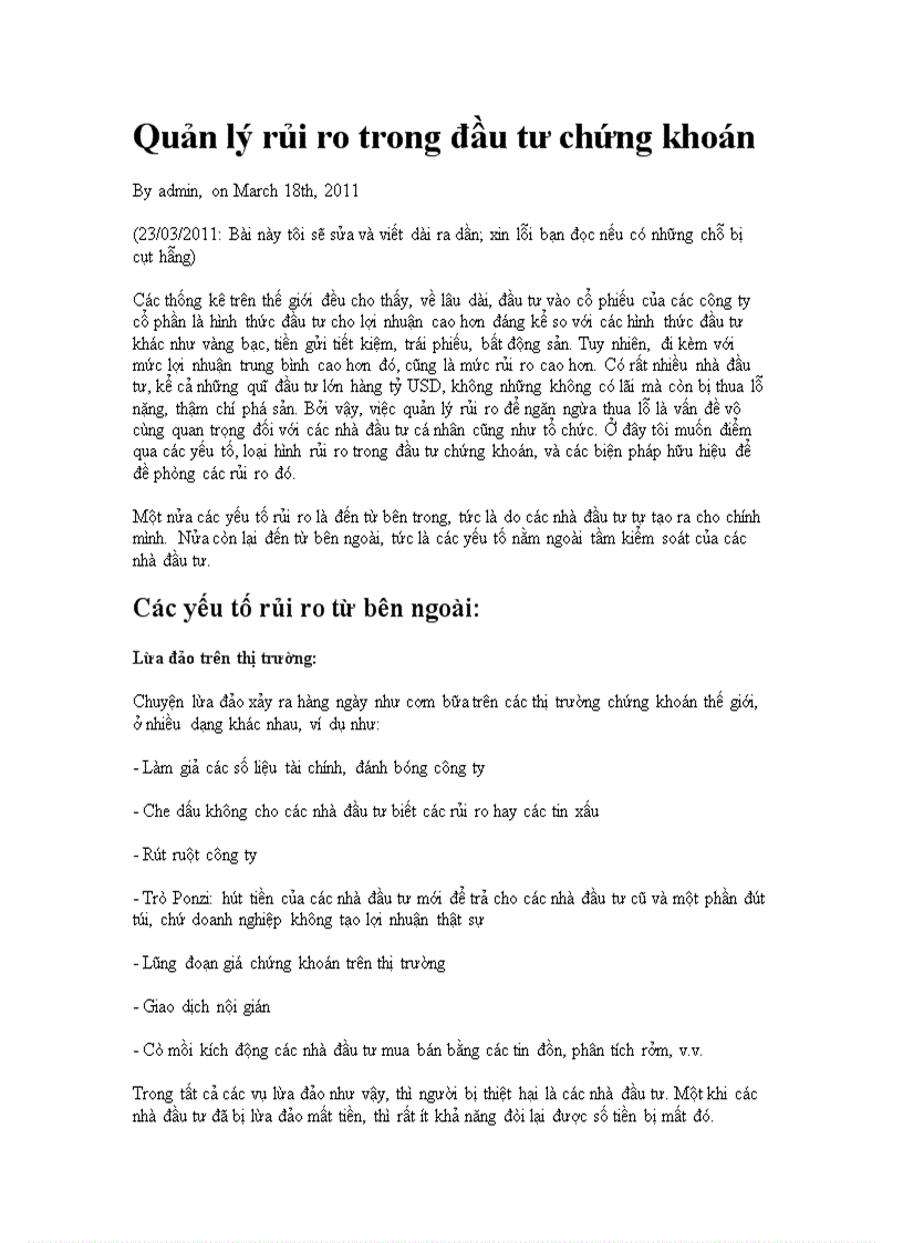 image for page Quản lý rủi ro trong đầu tư chứng khoán