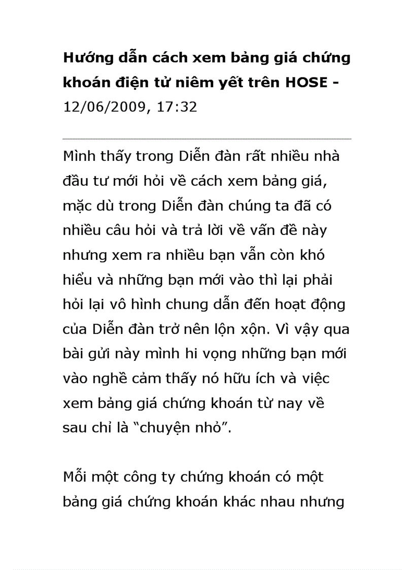 image for page Hướng dẫn cách xem bảng giá chứng khoán điện tử niêm yết trên HOSE
