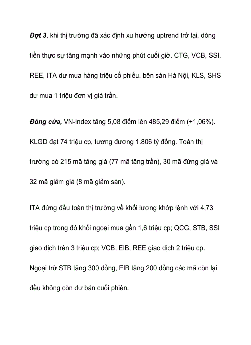 image for page Dòng tiền lớn vào cuối phiên Tăng điểm theo đúng kịch bản