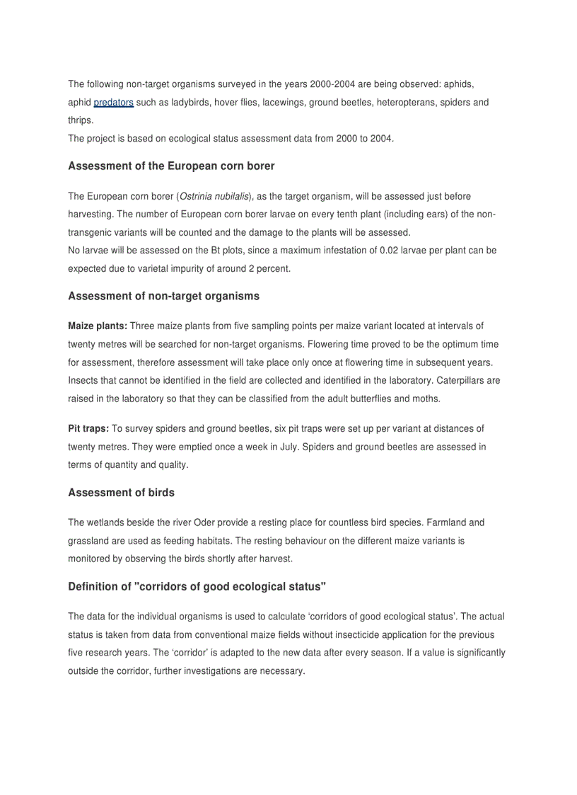 image for page Monitoring the effects of Bt maize Cry1Ab on non target organisms