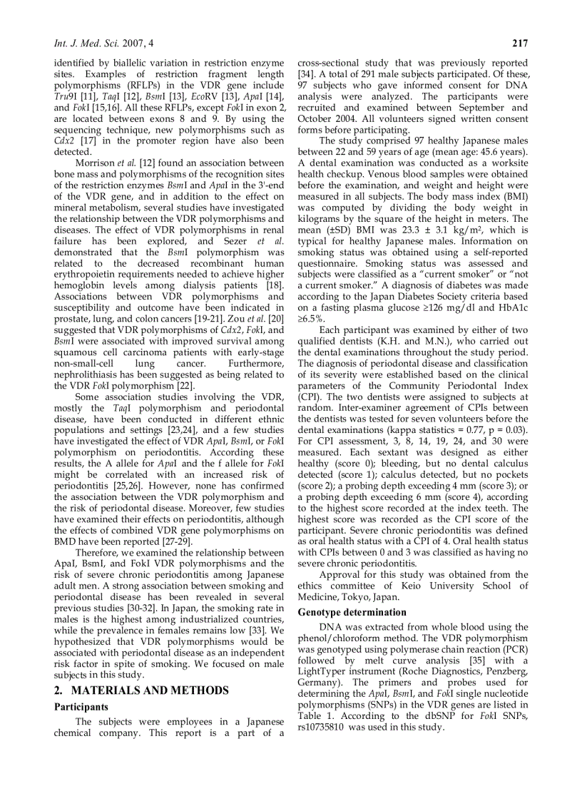 image for page Báo cáo y học Association between vitamin D receptor gene haplotypes and chronic periodontitis among Japanese men