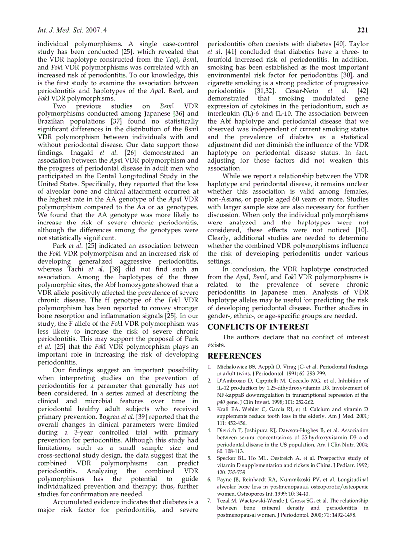 image for page Báo cáo y học Association between vitamin D receptor gene haplotypes and chronic periodontitis among Japanese men