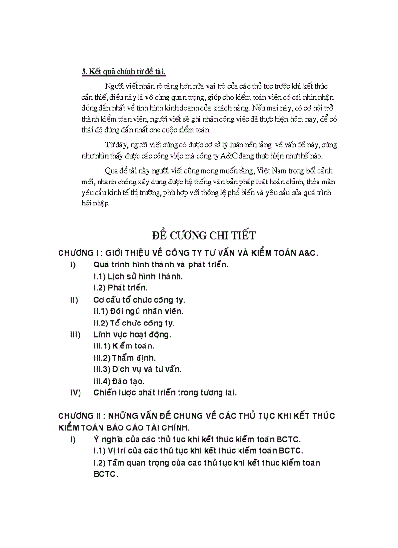 Các thủ tục khi kết thúc kiểm toán báo cáo tài chính tại công ty kiểm toán và tư vấn a c