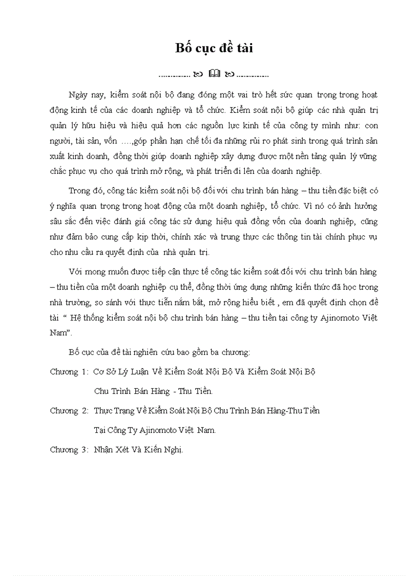 image for page Hệ thống kiểm soát nội bộ chu trình bán hàng thu tiền tại công ty Ajinomoto Việt Nam