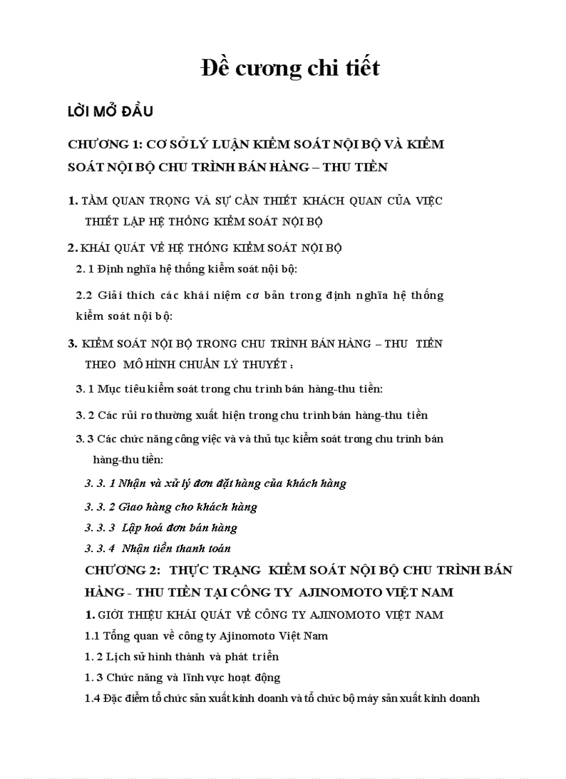 image for page Hệ thống kiểm soát nội bộ chu trình bán hàng thu tiền tại công ty Ajinomoto Việt Nam
