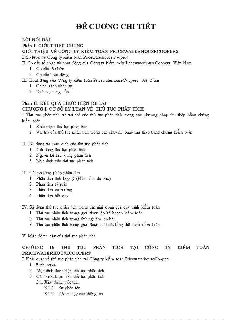 image for page Thủ tục phân tích tại Công ty kiểm toán PricewaterhouseCoopers
