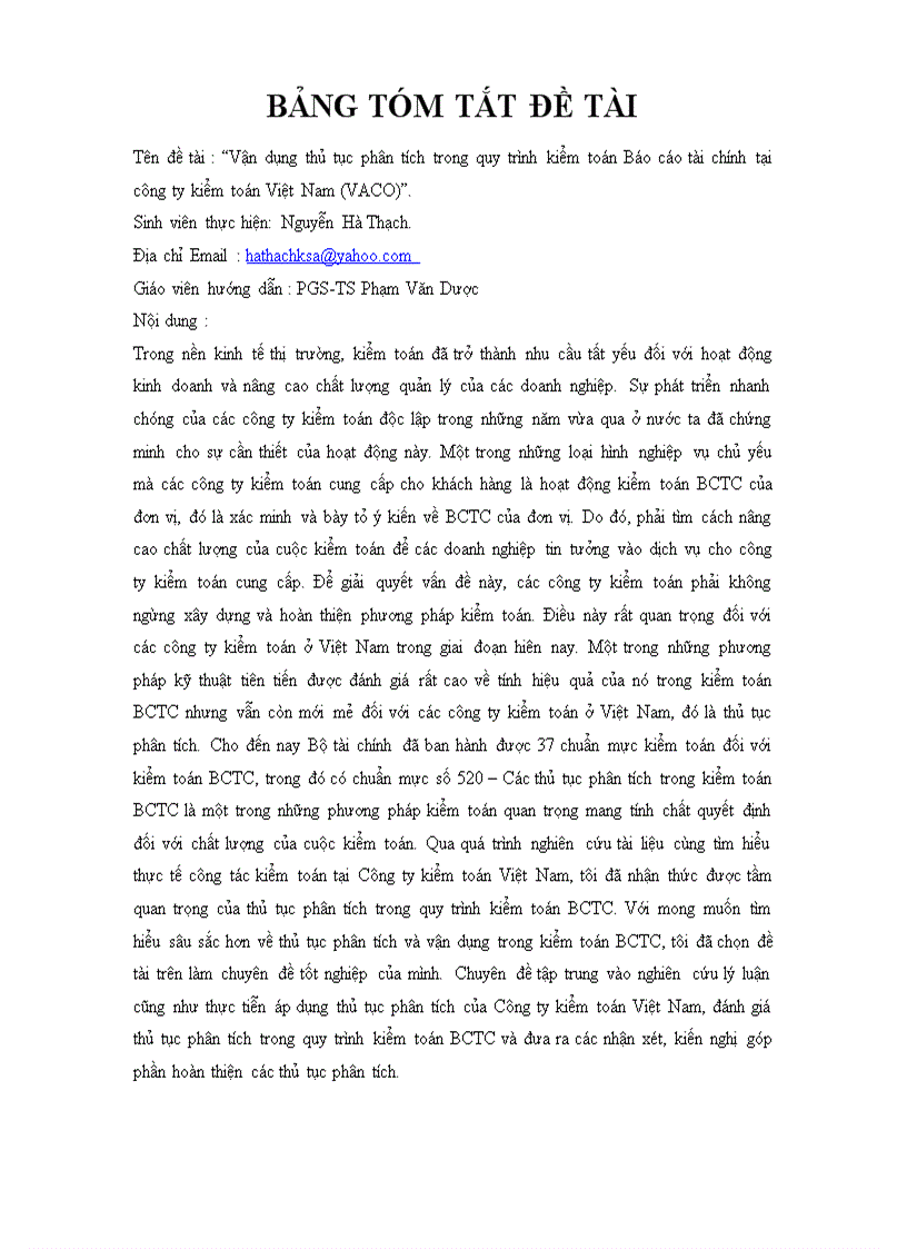 image for page Vận dụng thủ tục phân tích trong quy trình kiểm toán Báo cáo tài chính tại công ty kiểm toán Việt Nam VACO