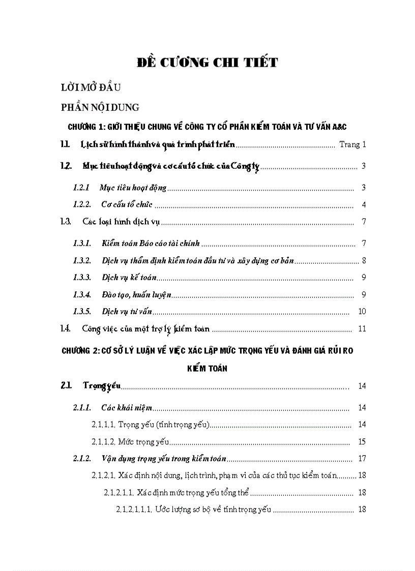 Phương pháp xác định mức trọng yếu và rủi ro kiểm toán tại Công ty Cổ phần Kiểm toán và Tư vấn A C