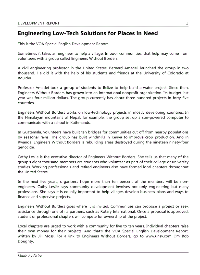 image for page DEVELOPMENT REPORT Engineering Low Tech Solutions for Places in Need