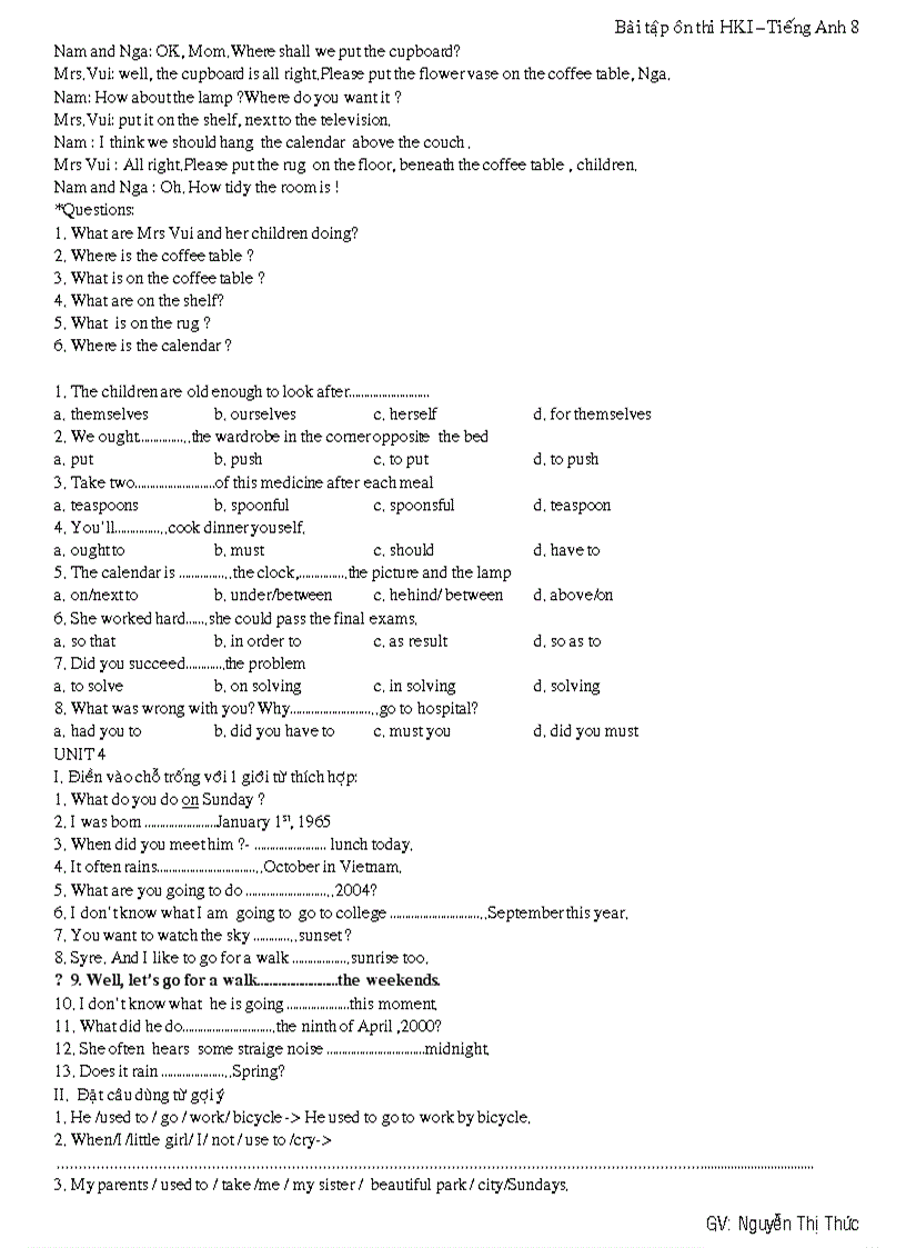 image for page Đề cương ôn tập anh 8 kỳ I