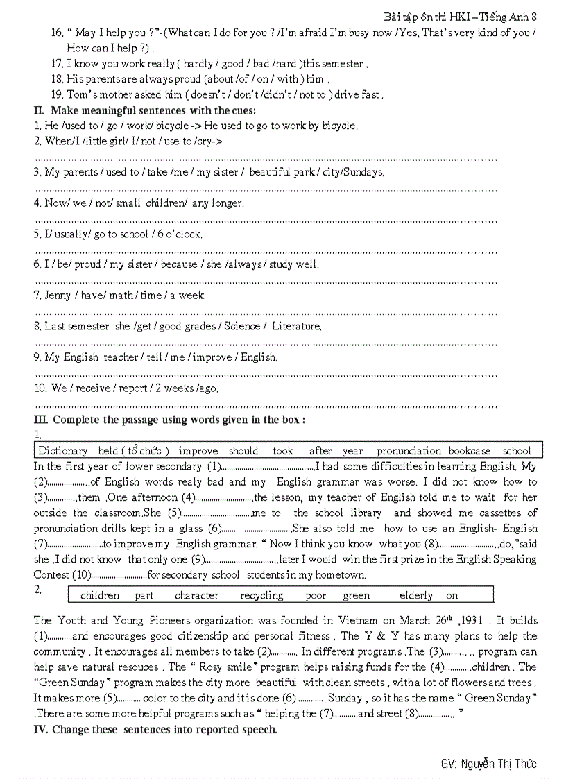 image for page Đề cương ôn tập anh 8 kỳ I