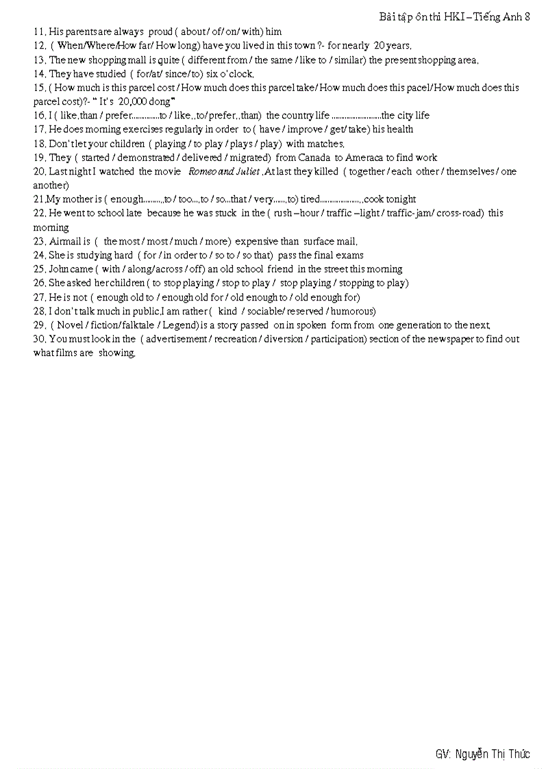 image for page Đề cương ôn tập anh 8 kỳ I