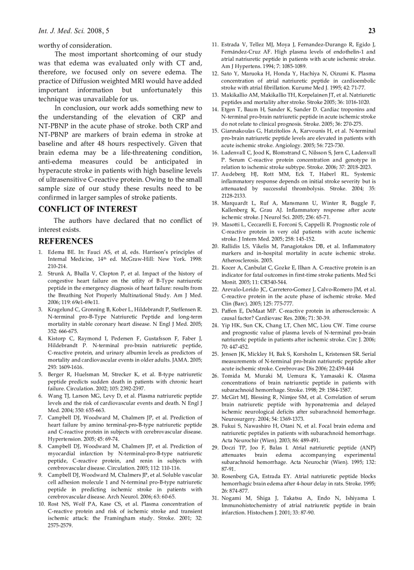 image for page Báo cáo y học Plasmatic B Type Natriuretic Peptide and C Reactive Protein in Hyperacute Stroke as Markers of Ct Evidence of Brain Edema