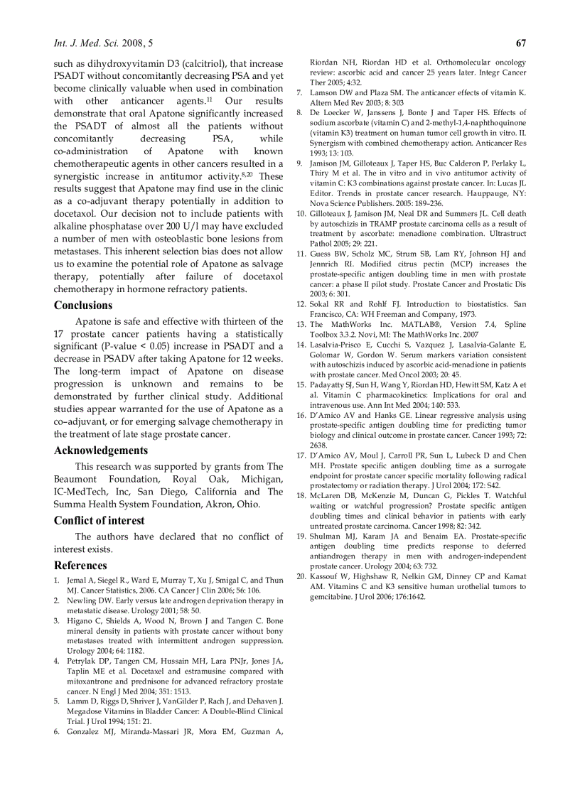 image for page Báo cáo y học A 12 Week Open Label Phase I IIa Study Using Apatone for the Treatment of Prostate Cancer Patients Who Have Failed Standard Therapy