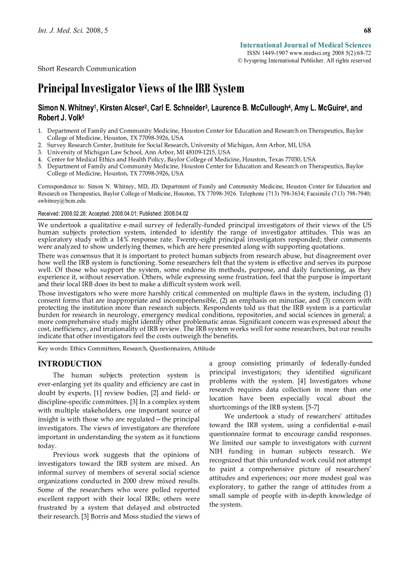 image for page Báo cáo y học Principal Investigator Views of the IRB System