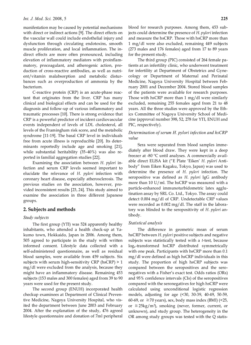 image for page Báo cáo y học Significant association between Helicobacter pylori infection and serum C reactive protein