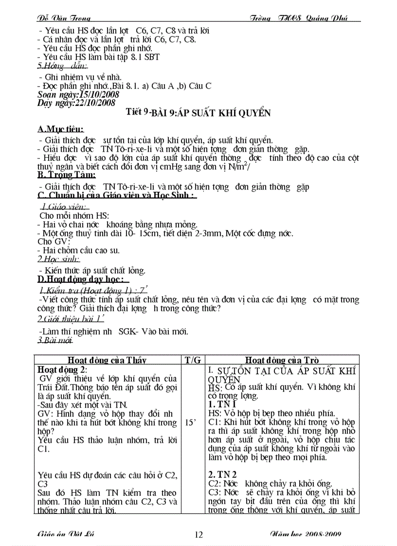 image for page Giáo án vật lý 8