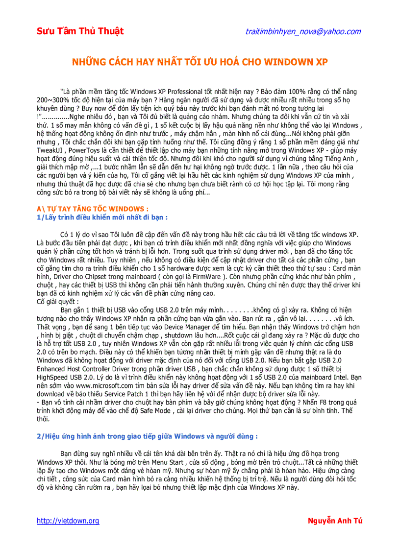 image for page Sưu tầm thủ thuật Window Tối ưu hóa Win XP