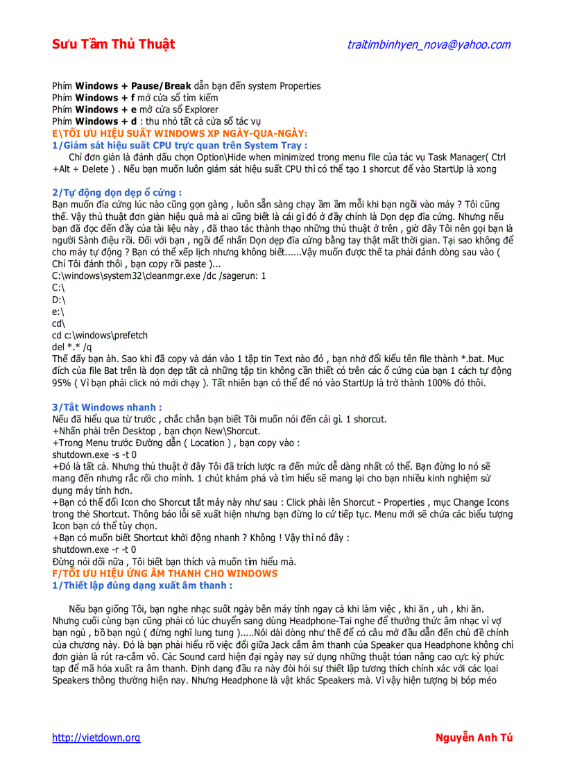 image for page Sưu tầm thủ thuật Window Tối ưu hóa Win XP