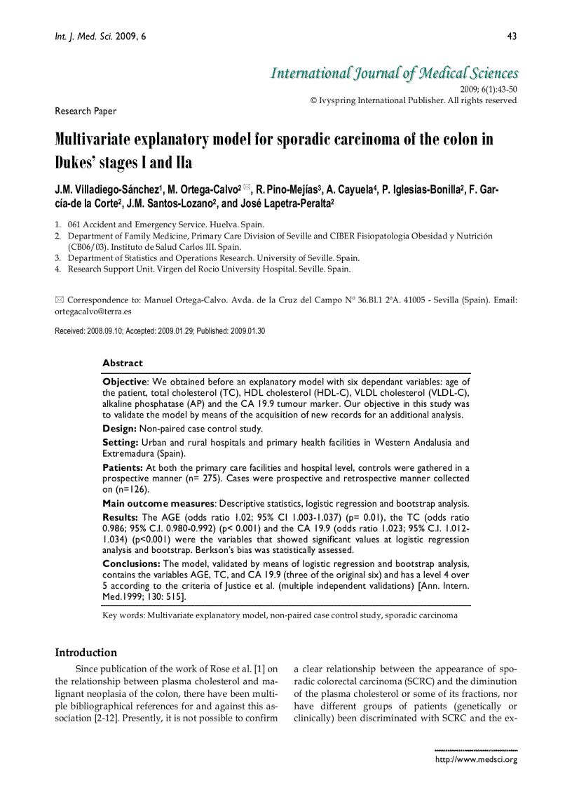image for page Báo cáo y học Multivariate explanatory model for sporadic carcinoma of the colon in Dukes stages I and IIa