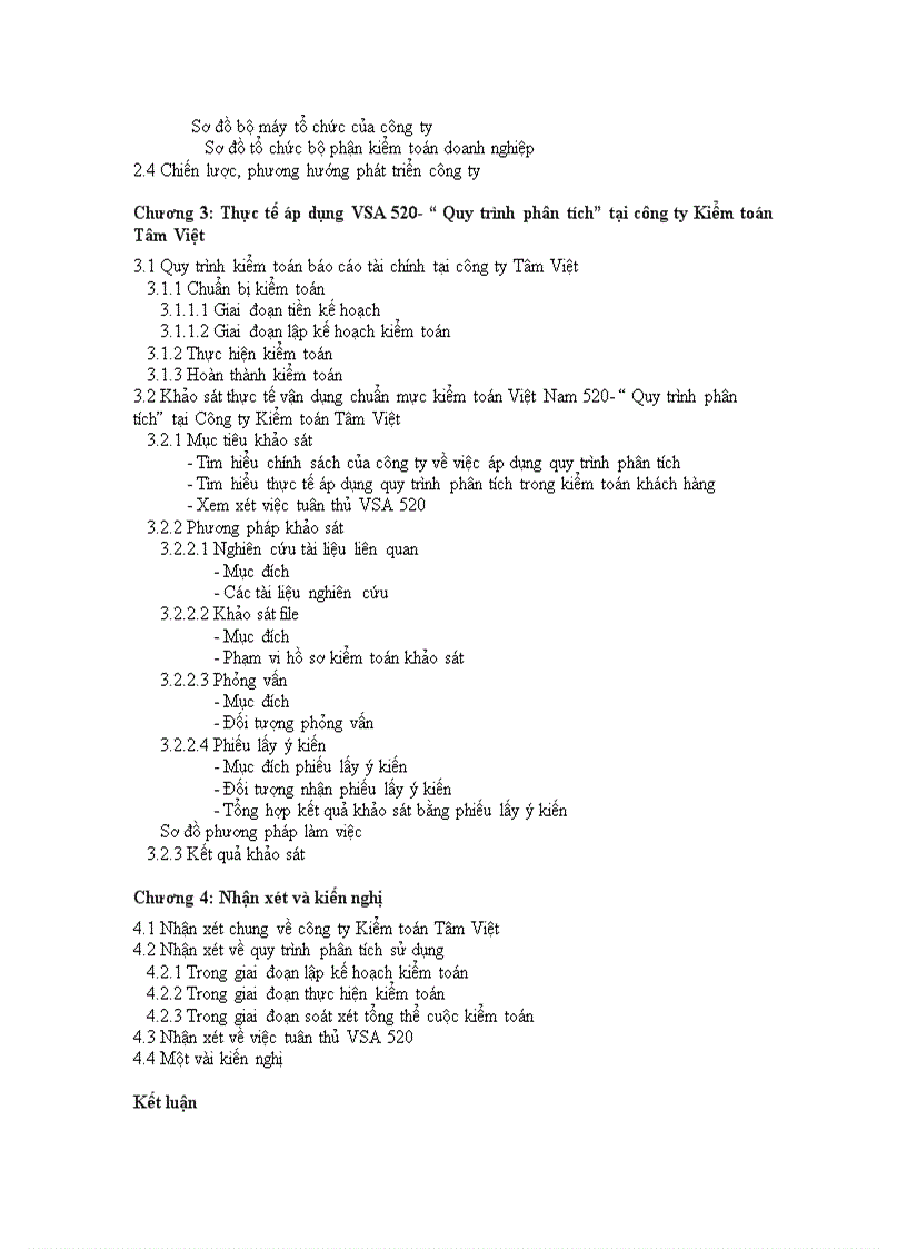 Vận dụng VSA 520 Quy trình phân tích trong thực tế kiểm toán của công ty Tâm Việt