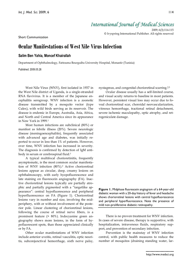 Báo cáo y học Ocular Manifestations of West Nile Virus Infection