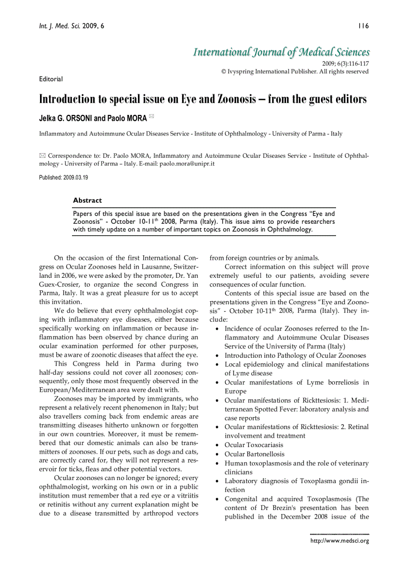 image for page Báo cáo y học introduction to special issue on Eye and Zoonosis from the guest editors