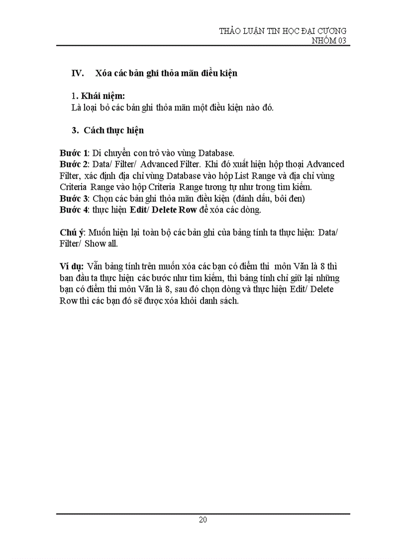 image for page Lọc tự động rút trích tìm kiếm xóa các bản ghi record trong bảng tính Exel