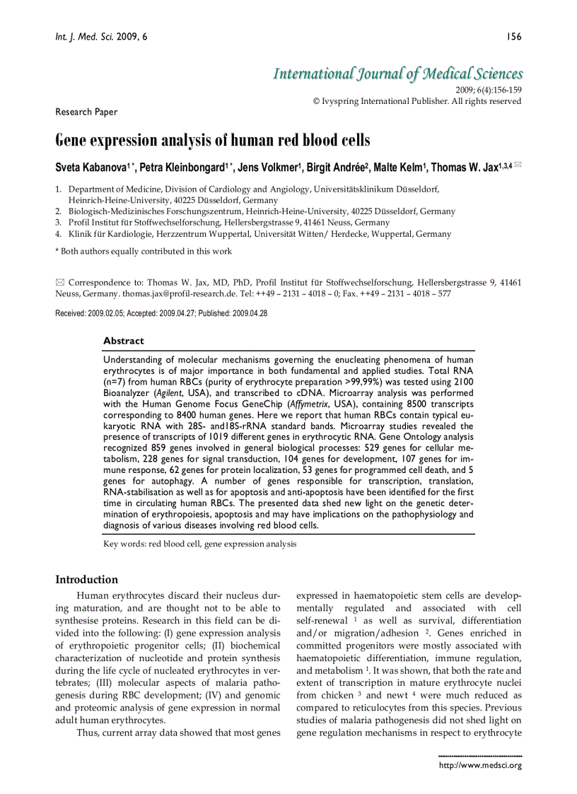 Báo cáo y học ene expression analysis of human red blood cells