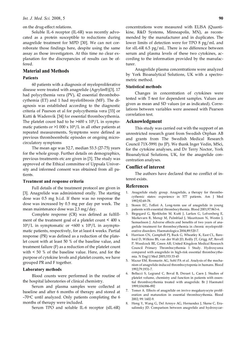 image for page Báo cáo y học TPO but not soluble IL 6 receptor levels increase after anagrelide treatment of thrombocythemia in chronic myeloproliferative disorders
