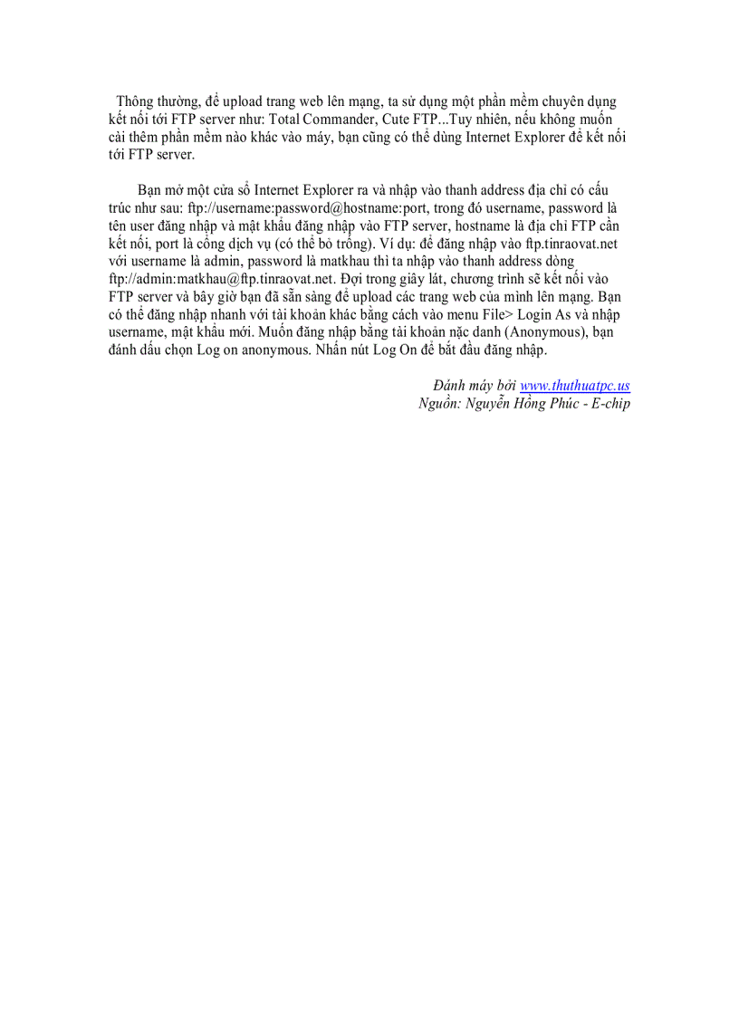 image for page Kết nối FTP băng Internet Explorer