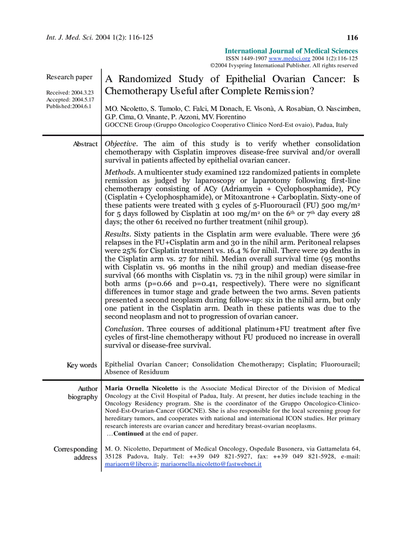 image for page Báo cáo y học A Randomized Study of Epithelial Ovarian Cancer Is Chemotherapy Useful after Complete Remission
