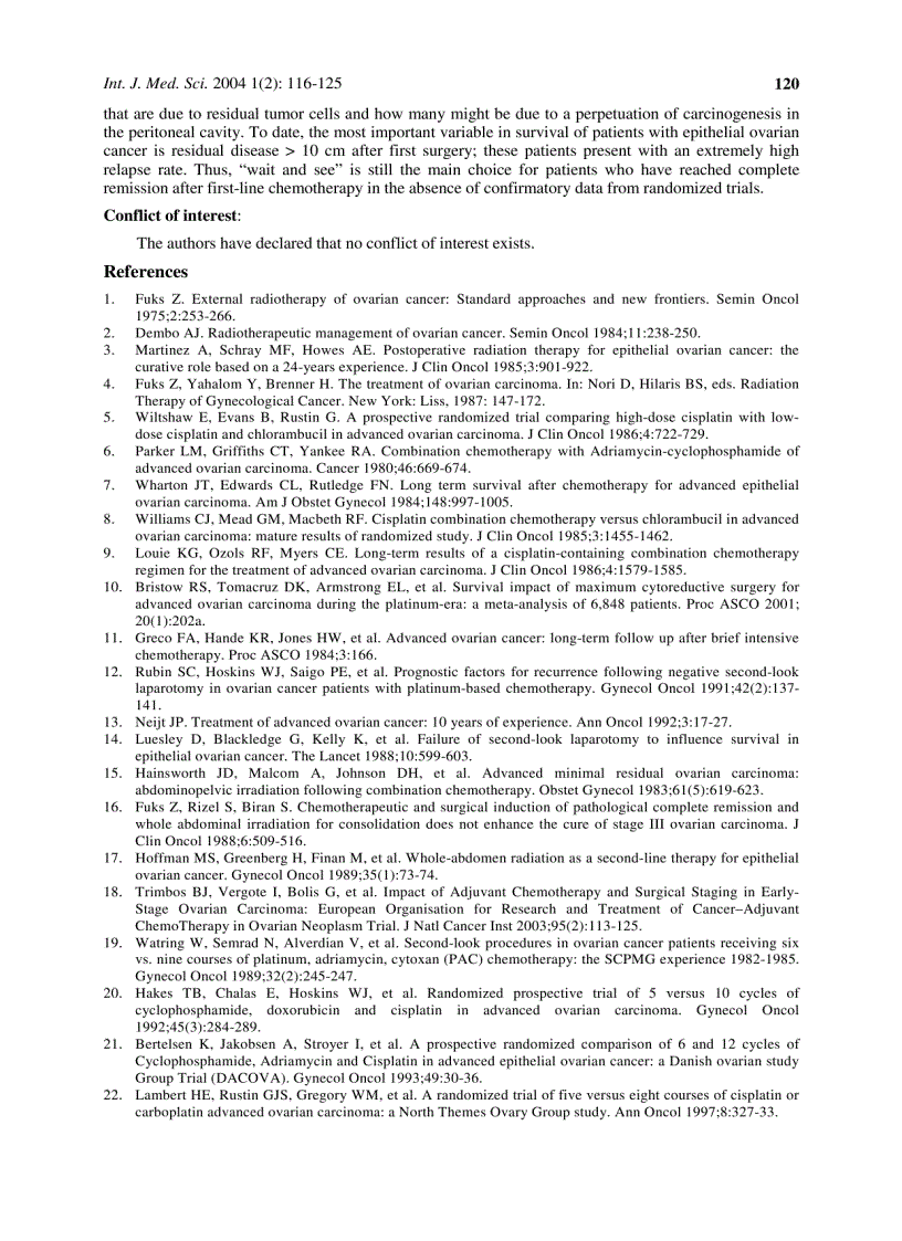 image for page Báo cáo y học A Randomized Study of Epithelial Ovarian Cancer Is Chemotherapy Useful after Complete Remission